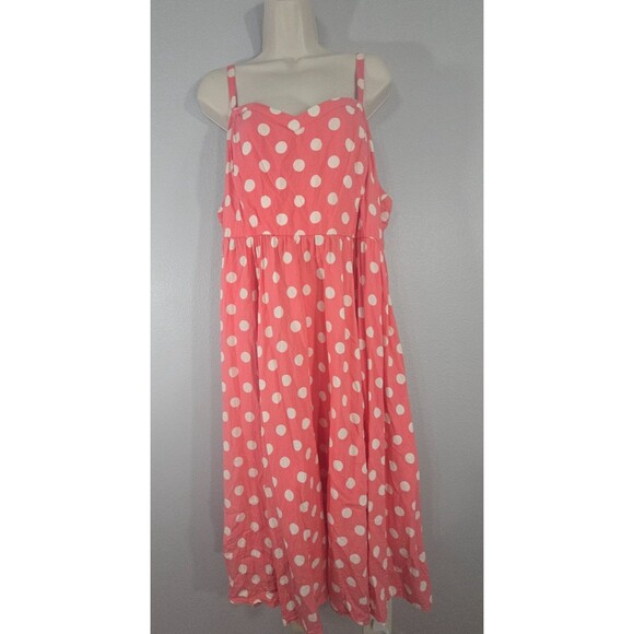 Torrid Midi Challis Sweetheart Dress Peach & White Polka Dot Swing Dress sz 2 BC - Picture 2 of 7